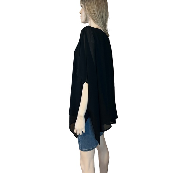 Wynne Layers Top Blouse Batwing Caftan Poncho Chiffon Trim Fluttery Flowy Dressy - Picture 6 of 10